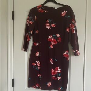 Old Navy Red & Purple Dress 3/4 Sleeve Bateau Neckline